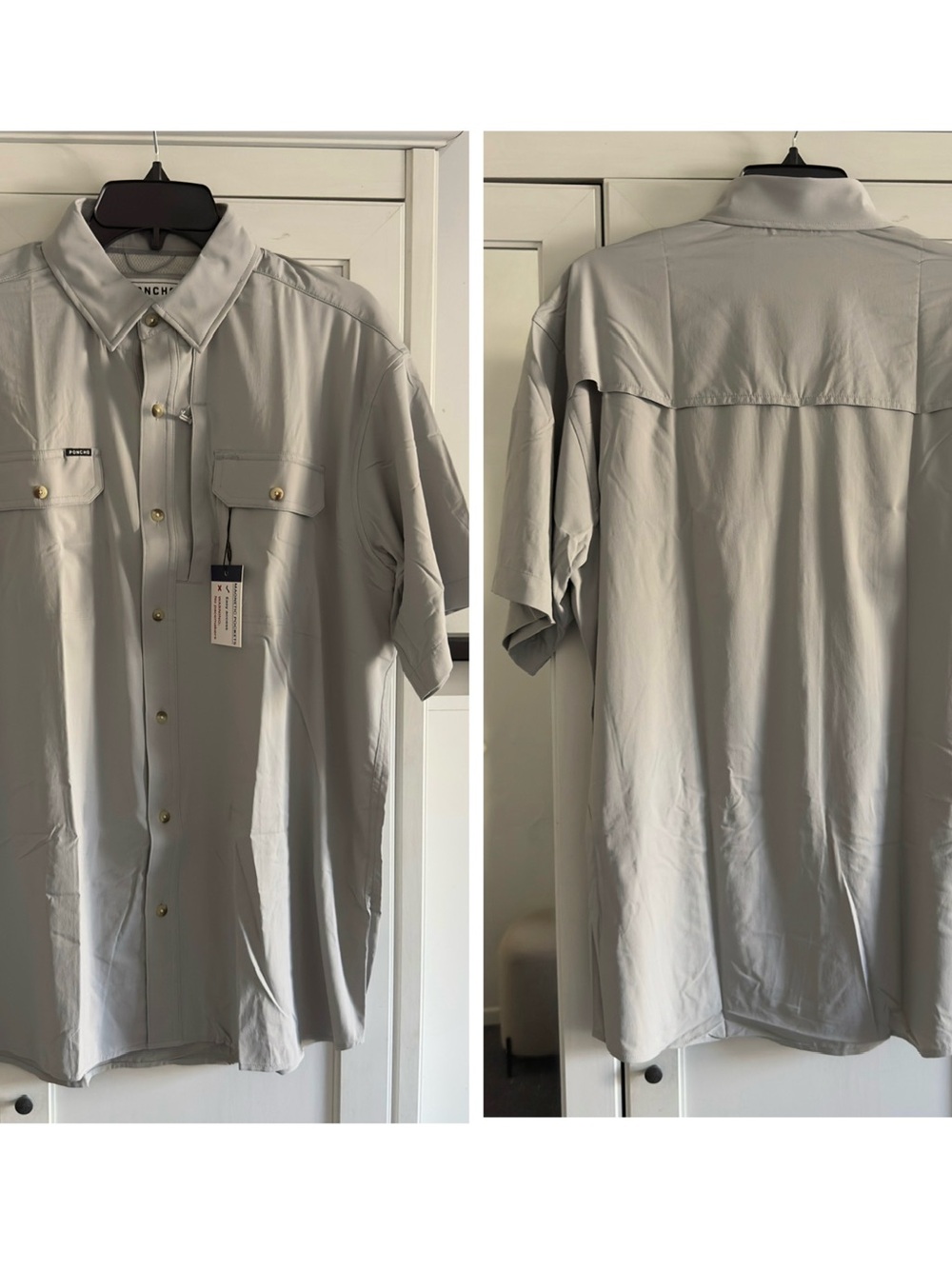 Poncho The Grey Fox Short Sleeve Shirt in Grey Men's Size Large Regular Fit